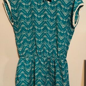 Teal Patterned Romper with Cream colored Accents